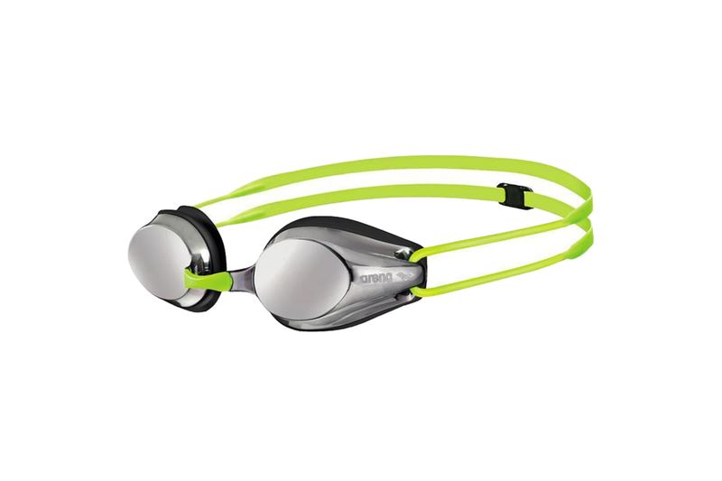 Arena Racing Tracks Junior Mirror Swimming Goggles - Silver/Black/Fluro Yellow