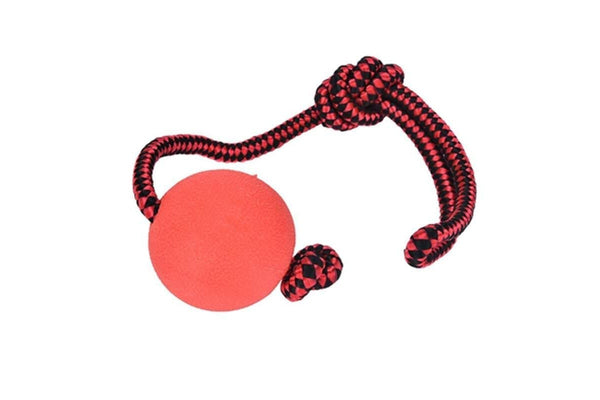 Pet Health Dog Molars Toys With Stretchy Rope Rubber Ball Biting Training - Red