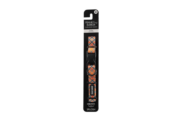 Frank Barker Adjustable 33-55cm Plaid Dog Collar Neck Strap w Clasp M Orange