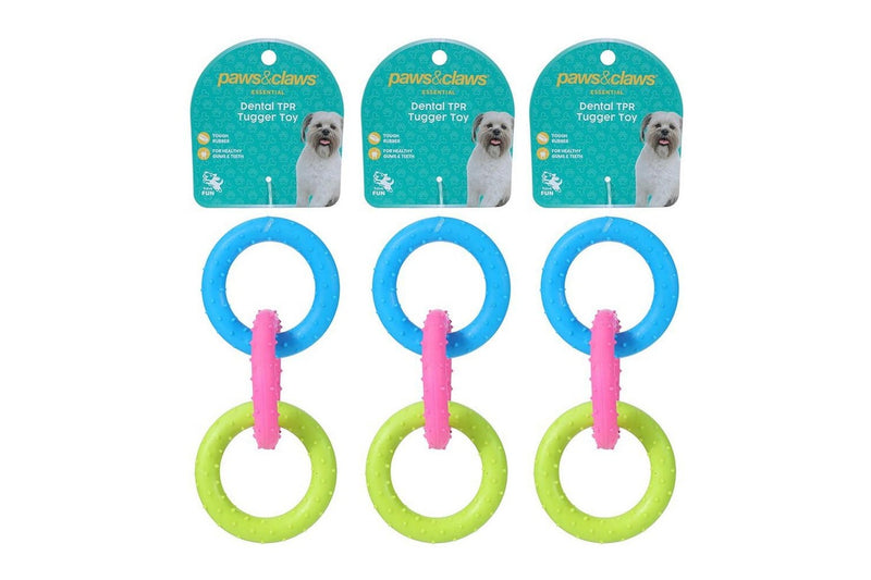 3x 3pc Paws & Claws Pet Dog 16cm Dental TPR Spikey Ring Tugger Chew Fun Play Toy