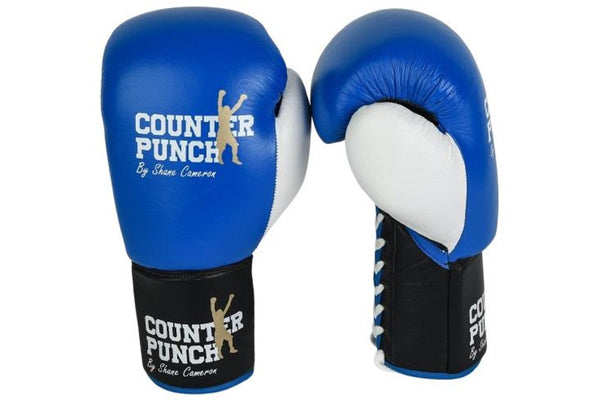 Counterpunch Premium Leather Pro Lace-Up Gloves - Blue - 10oz