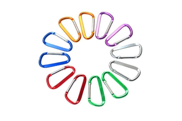Outdoor Living 15 Pack D Shape Spring Loaded Gate Aluminium Carabiners Clips Hook Keychain Random Colour - Standard