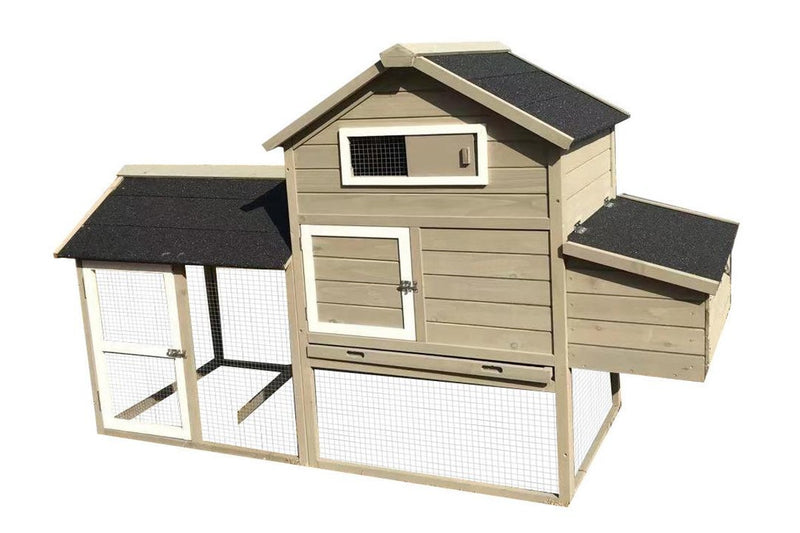 Solid Wood Large Outdoor Chicken House - Natural Grey & Black