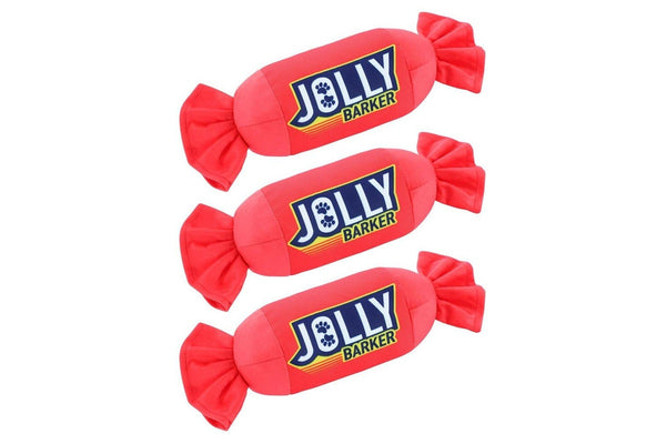 3x Paws & Claws 28cm Candy Roll Oxford Jolly Barker Interactive Dog Pet Toy Red