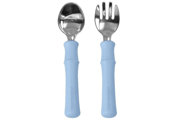 Mombella: Panda Fork & Spoon - Light Blue