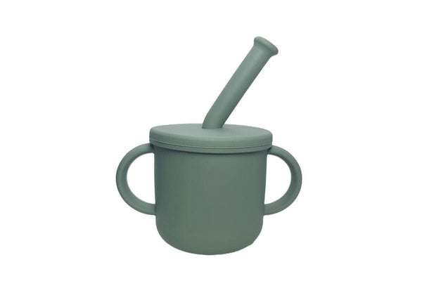 Baby Silicone Cup with Lid and Straw - Green