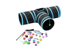 Pet Cat Toys Tri-Tunnel Collapsible Tent Training Play Kitten Rabbit Tubes