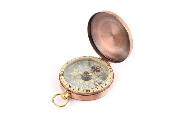 Vintage Copper Flip Cover Metal Pocket Watch Compass Camping Hiking Boating Nautical Marine Survival - Standard - Set Of 1