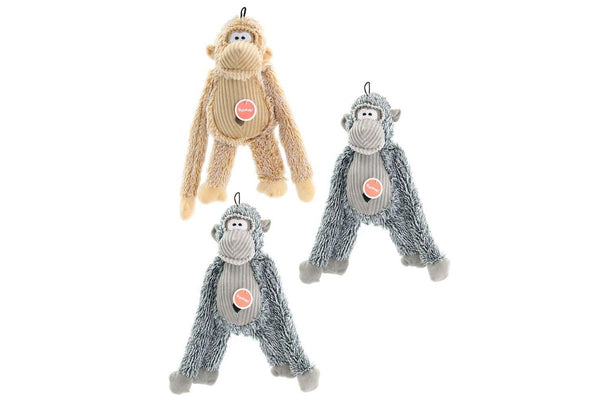 3x Paws & Claws Dog Play Toy 35cm Animal Kingdom Cheeky Dangly Gorilla Assorted