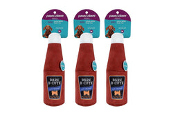 3x Paws & Claws Pet Dog 20x8cm Soft Plush Toy BBQ Sauce Bottle w Squeaker Red