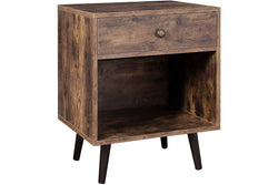 VASAGLE Nightstand with Drawer and Open Compartment - Rustic Brown