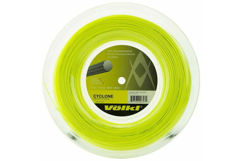 Volkl Cyclone 200m Reel Tennis Racquet Strings 16g / 1.30mm - Neon Yellow