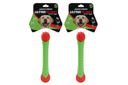 2x Paws & Claws Pet Dog 24cm Ultra Float TPR Baton Toy w Squeaker Fun Play Green