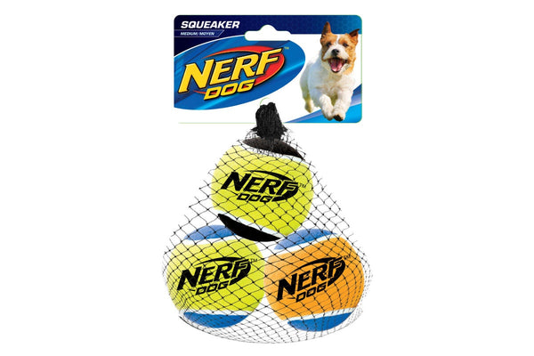 3x Nerf Dog 2.5" Squeak Tennis Balls Multi Play Catch Throwing Squeak Dog Toy