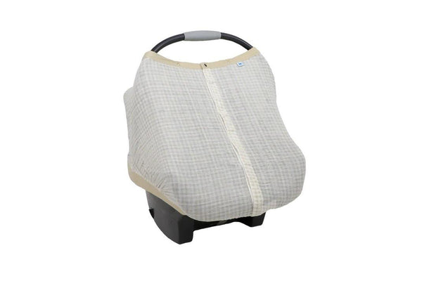 Little Unicorn: Muslin Car Seat Canopy V2 - Tan Gingham