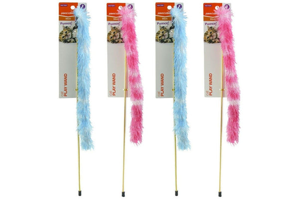 4x Paws & Claws 50cm Play Teaser Stick Wand Cat Pet Interactive Fun Toy Assorted