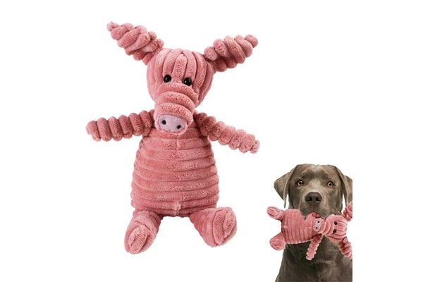 Pet Dog Chew Toy Cute Animal Shape Squeaky Plush Puppy Teeth Toy Pink Pig