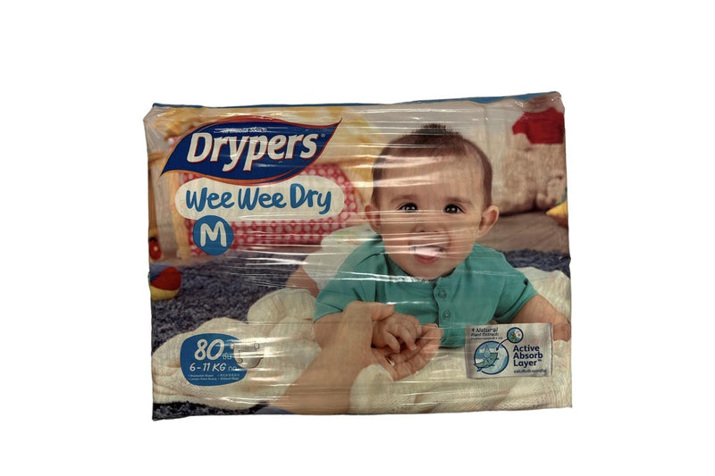 80pk Drypers Wee Wee Dry Disposable Diaper Nappies Nappy - Medium 6-11kg