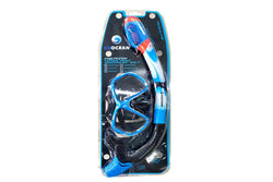 2pc Oz Ocean Heron Adults Swimming Beach Goggles Mask & Snorkel Set Blue Black