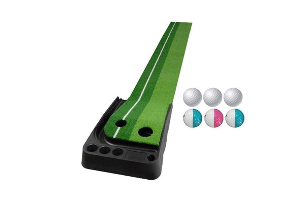 Golf Putting Mat Push Rod Trainer 3M With Three Soft Balls & Three Bicolor Balls Without Auto Ball Return Fairway Green