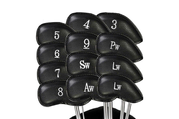 12 Pcs Golf Head Covers 3-9 A/S/P/Lw/ Iron Club Putter Head Protector Covers Black