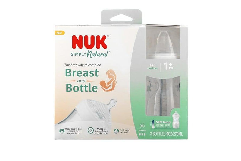 NUK Simply Natural Bottles 1+ Months Medium Feed - BPA Free 3 Pack (270ml each)