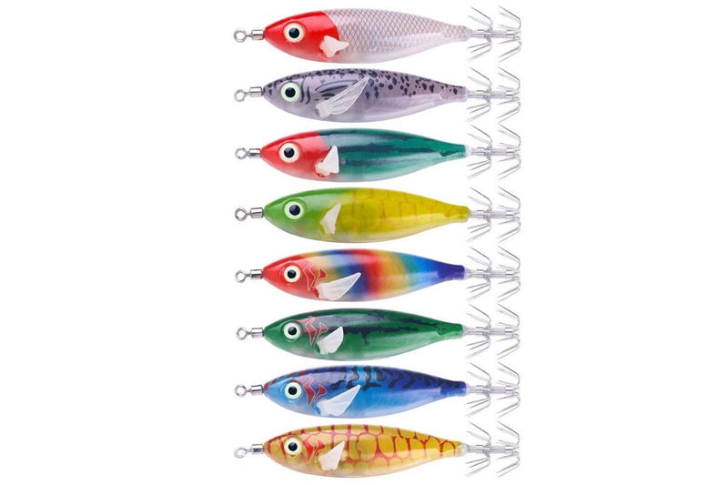 8 Piece Wooden Shrimp Bait Set With Night Light Squid Hook 8cm 6g