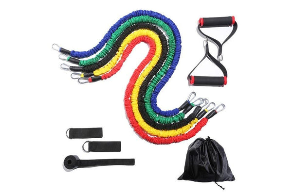 Latex Resistance Bands Set With Sleeves 11 Piece Home Gym Fitness Kit - 11 Piece Kit - Set Of 1