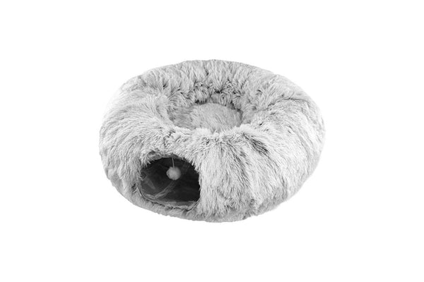 Plush Cat Tunnel with Cat Bed Pet Cat Tunnel Toys Gray