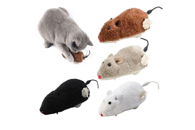 4-Piece Clockwork Plush Mice Toy for Cat Tail Wagging Fun Mouse