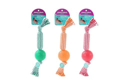 3x Paws & Claws 37cm Dental Tugger Dog Pet Toy TPR Ball + Braided Rope Assorted