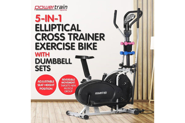 Powertrain 5-in-1 Elliptical Cross Trainer Bike With Dumbbell Sets