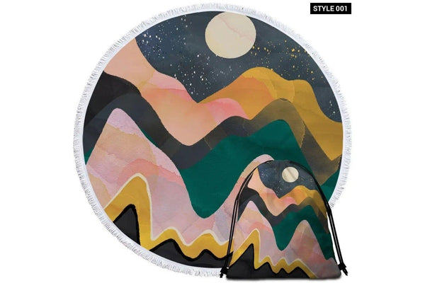 Abstract Art Mountains Round Beach Towel For Adults