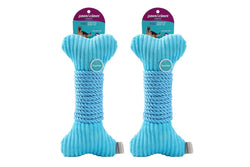 2x Paws & Claws 30x14cm Roped-Up Plush Bone Squeaker Pet Dog Fun Play Toy Aqua