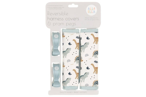 All4Ella: Harness Covers & Pram Pegs - Beige Dinosaurs