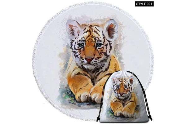 Tiger Floral Watercolor Bath Round Beach Towel For Adult