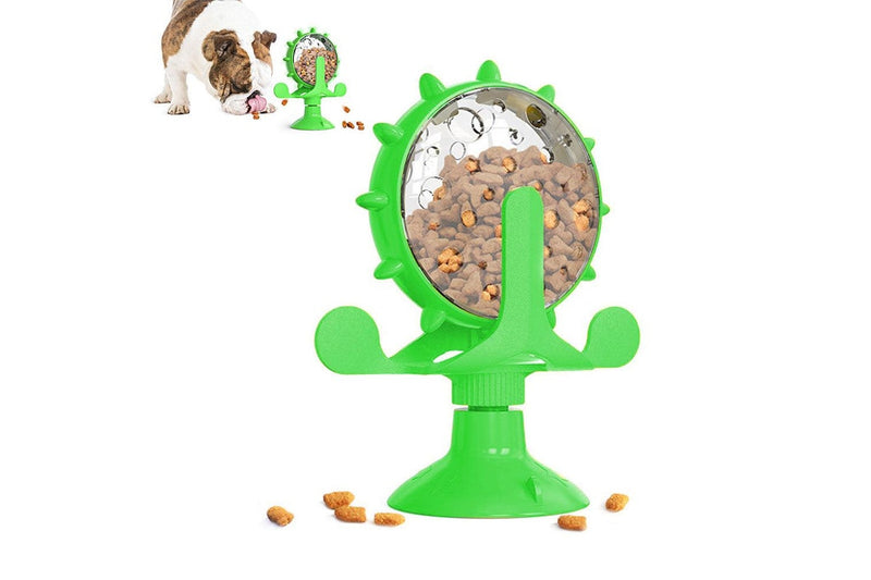 Interactive Pet Treats Dispenser Toy 360 Degrees Rotating Windmill Toy Slow Dog Cat Feeder Green