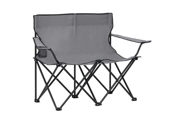 2-seater Foldable Camping Chair Steel And Fabric Grey Totpab