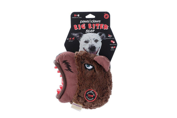 Paws & Claws 17cm Big Biter Grizzly Bear TPR Plush Pet Playing Toy w Squeaker