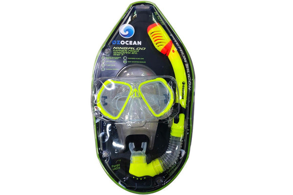 2pc Oz Ocean Ningaloo Kids Adjustable Swimming Goggles Mask & Snorkel Set Yellow