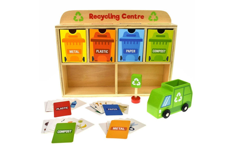 39pc Tooky Toy Wooden Recycling Centre 3y+ Kids Toddler Educational Game Play