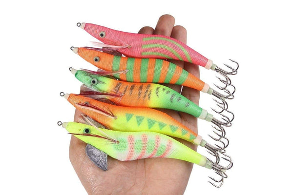 22 Colour Luminous Wooden Shrimp Squid Hook Bait Set 15cm 28g
