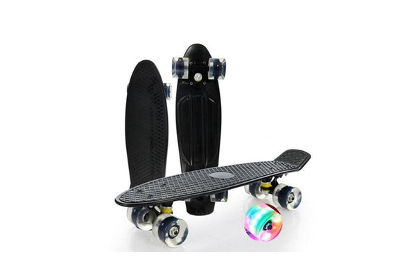 Complete 22Inches Skateboard For Beginners Kids Girls Boys Plastic Banana Board With Colorful Led Wheels Black - Standard