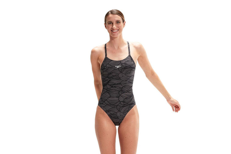 Speedo Womens/Ladies All-Over Print Cross Back One Piece Swimsuit (Black) (16 UK)