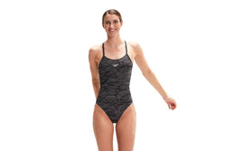 Speedo Womens/Ladies All-Over Print Cross Back One Piece Swimsuit (Black) (12 UK)