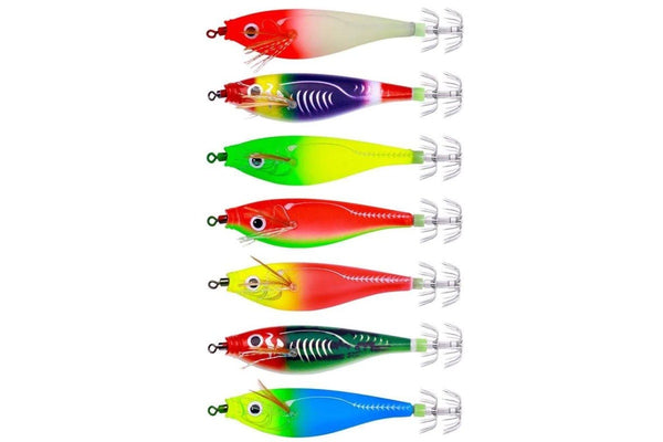 7 Colour Luminous Wooden Shrimp Squid Hook Bait Set 9.5cm 10g