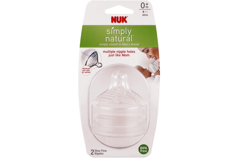 NUK Simply Natural Slow Flow Nipples BPA Free - 0+ Months (2 Pack)