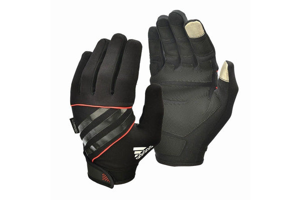 Adidas - Full Fingered Performance Gloves - Striped Wrist - Size: Small (Black/Red)