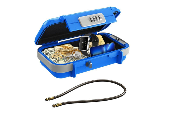 Portable Safe Box Combination Code Security Case LockBox with Removable Chain Blue