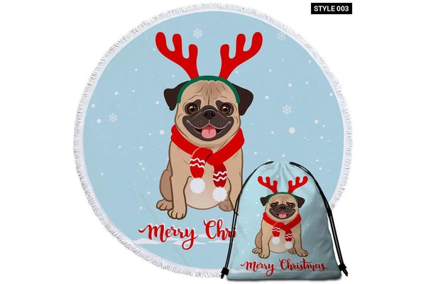 Christmas Bulldog Pug Microfiber Round Beach Towels For Kids And Adult